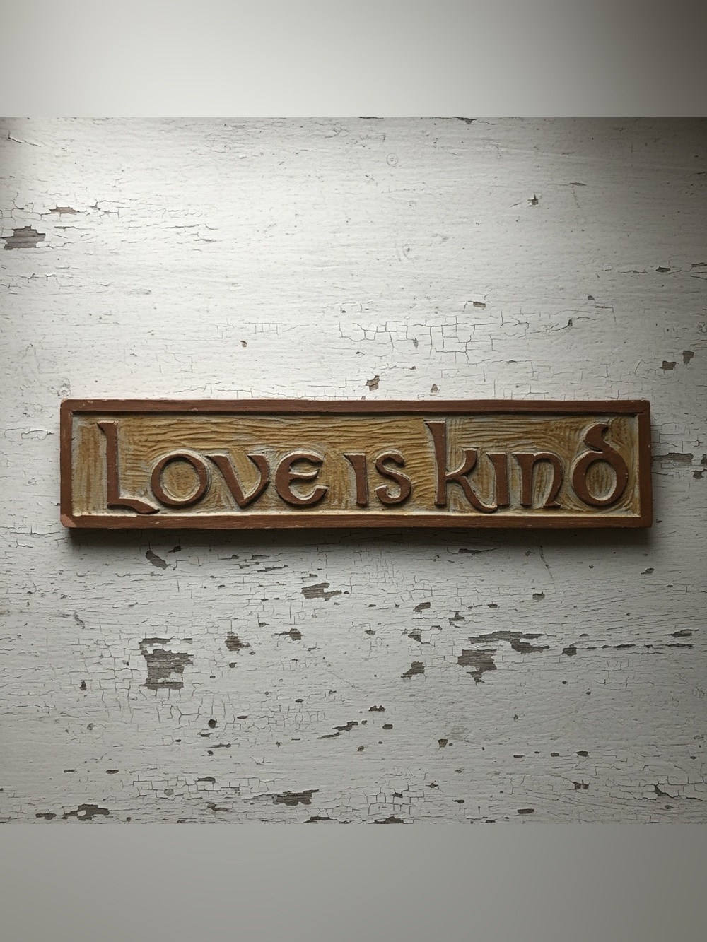 Vintage Ceramic "Love is Kind" Plaque Wall Hanging Rustic 1970s